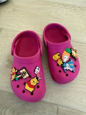 CROCS Kids Pink Classic Clog with Winnie the Pooh Jibbitz